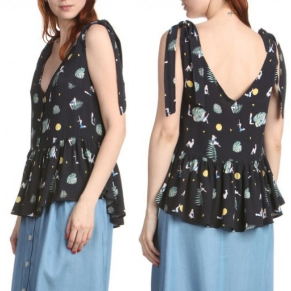 Pin up lemon print blouse top Frnch blouse - Picture 1 of 10